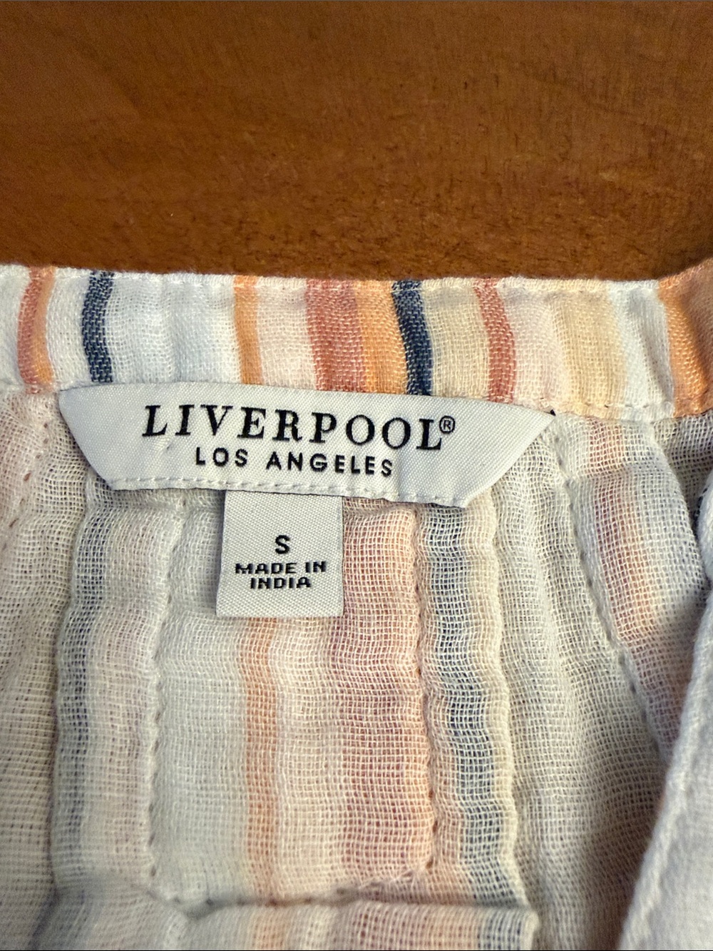Liverpool Striped V-Neck Frayed-Hem Tunic in Peach, Blue & Cream - Picture 5 of 11